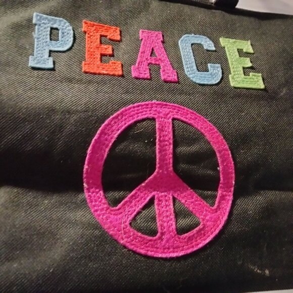 Leenie Peace Embroidered Black Lunch Bag  Pink Zipper Closure - Picture 4 of 11